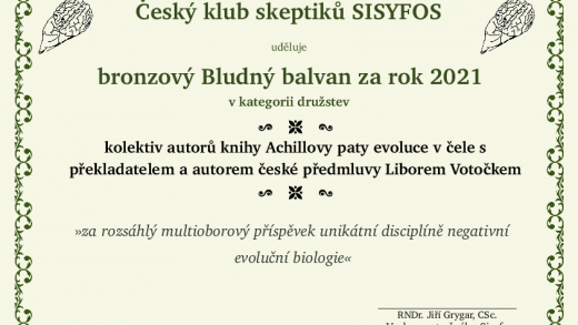 Bronzový Bludný balvan v kategorii družstev za rok 2021 - kolektiv autorů knihy Achillovy paty evoluce