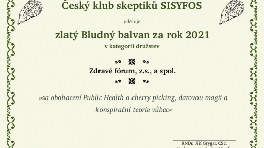 Zlatý Bludný balvan v kategorii družstev za rok 2021 - Zdravé fórum a spol. Zlatý Bludný balvan v kategorii družstev za rok 2021 - Zdravé fórum a spol.