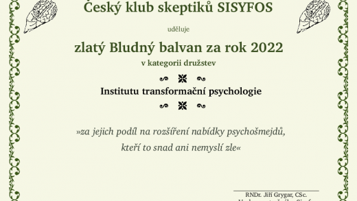 Zlatý Bludný balvan za rok 2022 v kategorii družstev - Institut transformační psychologie Zlatý Bludný balvan za rok 2022 v kategorii družstev - Institut transformační psychologie