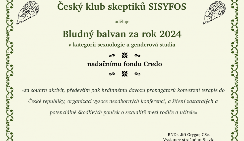 Bludný balvan za rok 2024: Nadační fond Credo